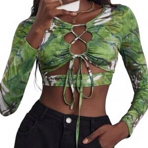 green camo cut out long sleeve crop top